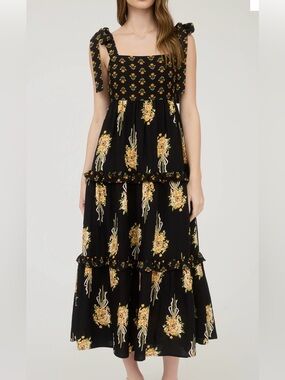 August Sky Black Floral Tiered Sundress Sz Small